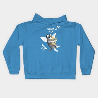 Grey Cherub Kitten Playing a Lyre Kids Hoodie